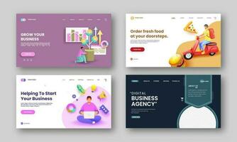 Set Of Landing Page Or Hero Banner Design For Business Concept. vector