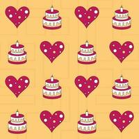 Seamless Decorative Heart And Cake Pattern Background. vector