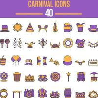 Purple And Orange Color Set of Carnival Icon In Flat Style. vector