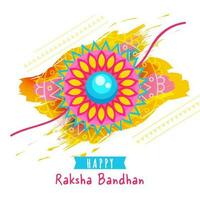 Happy Raksha Bandhan Concept With Floral Rakhi Wristband And Brush Stroke Effect On White Background. vector