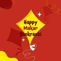 Happy Makar Sankranti Font Over Kites On Red Background. vector