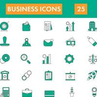 Set Of Business Icon Set In Green And White Color. vector