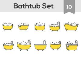 10 Bathtub Icon Or Symbol In White And Yellow Color. vector