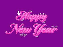 3D Pink Happy New Year Font With White Arc Drops On Purple Dotted Background. vector