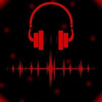 Music Equalizer Background With Headphone In Black And Red Color. vector