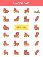 Red And Yellow Color Set of Skate Icon In Flat Style. vector