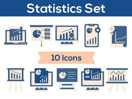 Blue And Peach Color Set of Statistics Icon. vector