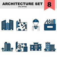 conjunto de arquitectura icono en azul y blanco color vector