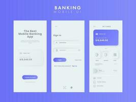 móvil bancario aplicación ui equipo o chapoteo pantalla modelo para crear cuenta y transacción. vector