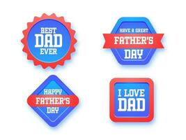 Happy Father's Day Message Label Or Badge, Sticky In Blue And Red Color. vector