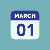 March 1 Calendar Date vector