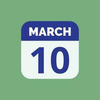March 10 Calendar Date vector