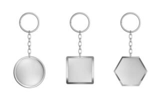 Keychains set. Metal round, square and hexagon vector