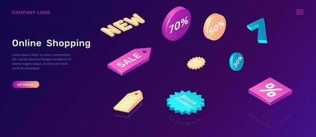Online shopping isometric concept with sale icons vector