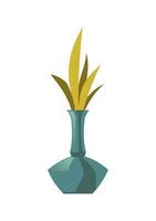 Blue vase with plant leaves isolated on white vector