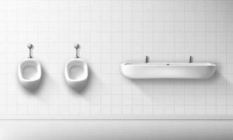 Ceramic urinal and basin in public male toilet vector
