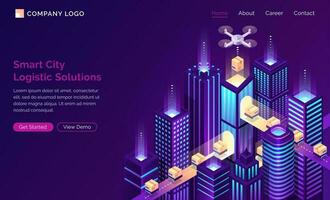 Smart city future logistic isometric landing page vector