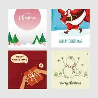 Merry Christmas Social Media Posts Or Template Design In Four Color Options. vector