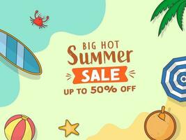 For Summer Sale Poster Design With Beach Elements. vector