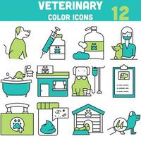 Illustration Of Veterinary Icon Set In Flat Style. vector
