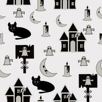 Halloween Theme Seamless Pattern Background In Black And White Color. vector