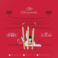 T20 Cricket Championship Concept With Run Out Batsman Or Non Striker On Red Playground View. vector