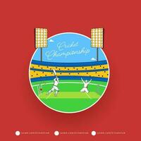 Concept Of Run Out Batsman And Bowler In Winning Pose On Stadium View For Cricket Championship. vector