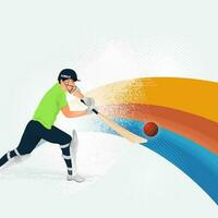 Ireland Batsman Player Hitting The Ball And Noise Effect Wave On White Halftone Background. vector