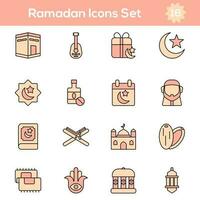 rojo y naranja color conjunto de Ramadán icono en plano estilo. vector