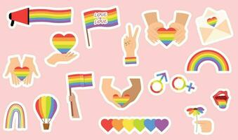 colección de lbgtq pegatinas conjunto de acortar Arte arco iris orgullo simbolos lgbt derechos símbolo. aislado. vector ilustración