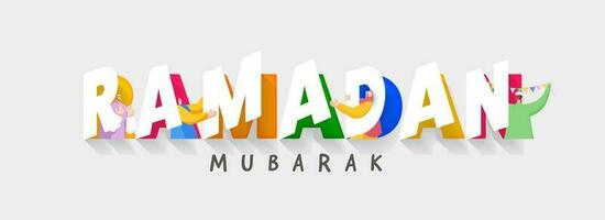 Paper Cut Ramadan Font With Islamic People Character In Different Activities On Gray Background. vector