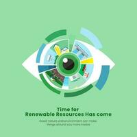 Renewable Energy Resources Examples With Eye View On Green Background For Awareness Concept. vector