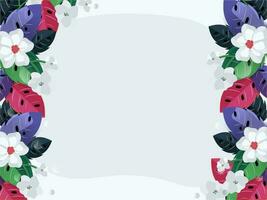 Colorful Flowers With Leaves Decorated Border On White Background. vector