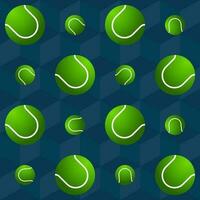 Green Tennis Ball Decorated On Blue Cube Pattern Background. vector