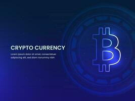 Crypto Currency Concept Based Web Template Design With Bitcoin Futuristic Blue Background. vector