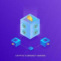 Crypto Currency Mining Concept With 3D Render Dollar Coin Server Connected Bitcoin Big Server On Violet Background. vector