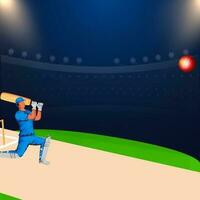 Illustration Of Faceless Batsman Hitting Ball On Playground Or Stadium View. vector