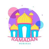 Ramadan Mubarak Text With Colorful Mosque Illustration On White Background. vector