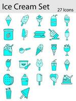 Set of Ice Cream Icon In Cyan Color. vector