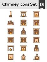 Chimney And Fireplace Icon Set In Flat Style. vector