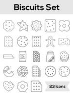 Set of Biscuits And Cookies Icon In Black Line Art. vector