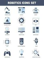 Blue Color Set of Robotic Icon In Flat Style. vector