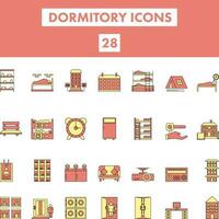 Red And Yellow Color Set of Dormitory Icon In Flat Style. vector