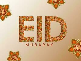 eid Mubarak texto con islámico o floral modelo decorado en pastel naranja antecedentes. vector