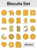 Set of Biscuits And Cookies Icon In Yellow And White Color. vector