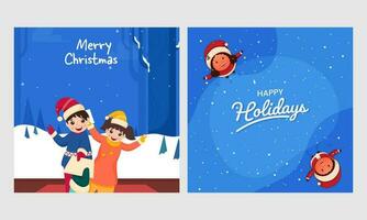 Merry Christmas And Happy Holidays Post Design In Two Options. vector