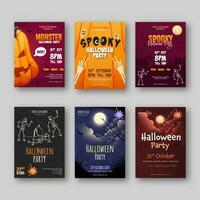 Set Of Halloween Party Flyer Or Template Design With Event Details. vector