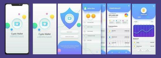 Crypto Wallet Mobile App UI Kit Including Like As Create Account, Transaction, BTC Screens. vector