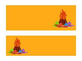 Yellow Header Or Banner Design With Bonfire, Bowls Full Of Powder And Space For Text. vector