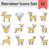 Yellow And White Color Set of Reindeer Icon In Flat Style. vector